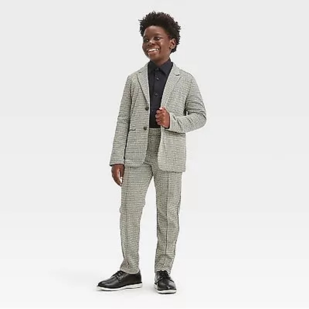 Cat & Jack Boys Houndstooth Knit Suit Jacket Stretch - Picture 5 of 13